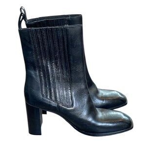 Zara Women's Black Leather Ankle Boots 3.5” Heel—Women’s 41 (10)